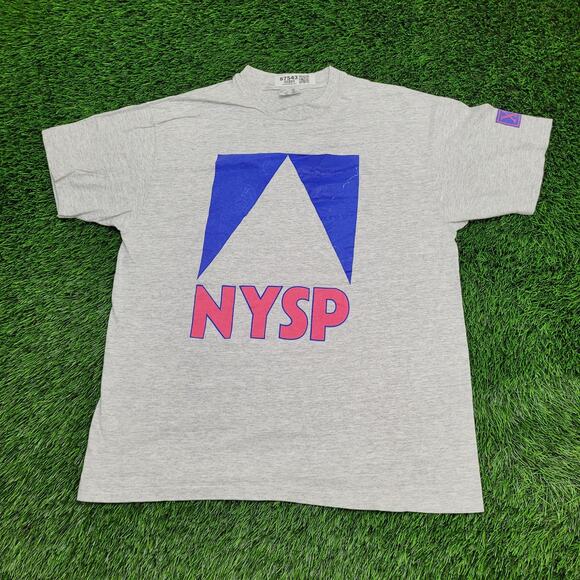 Vintage 90s Champion NYSP Shirt L/XL 22x28 Gray Spellout USA - Picture 1 of 12